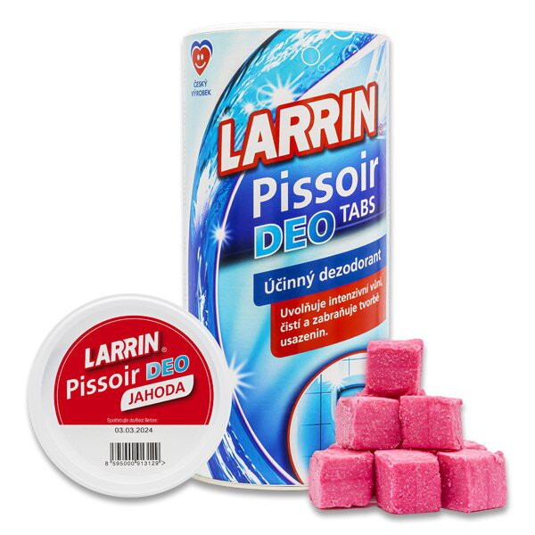 Larrin Pissoar deo Jahoda 900g tuba | Čistící, dezinf.prostř., dezodoranty - Přípravky na WC - Závěsy na WC a pissoárové kostky